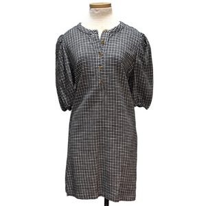 J Crew sz M black/white plaid cotton puffy sleeve dress